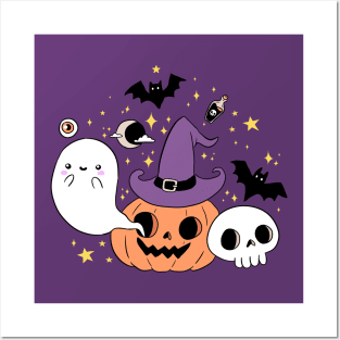 Cute halloween witch pumpkin and ghost Posters and Art